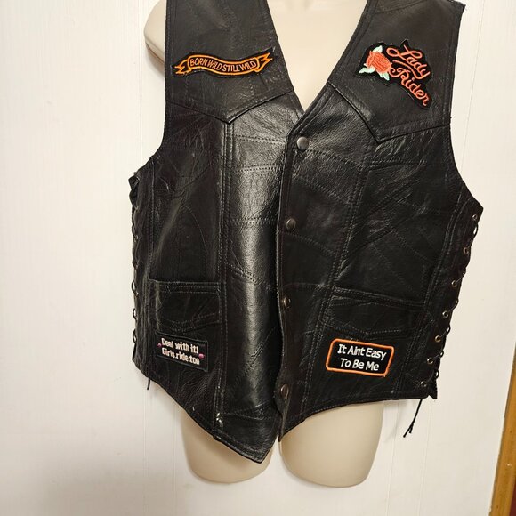 - Biker Diamond Plate Genuine Leather  black EX COND size  M - Picture 1 of 6